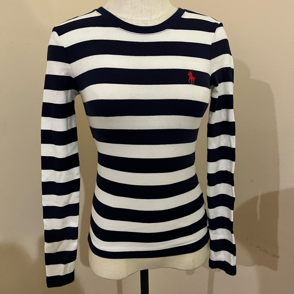 Ralph Lauren Navy and White Striped Crewneck